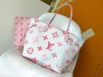 New Replica  L---V Neverfull MM Rose Pink White Handbag with a Pouch